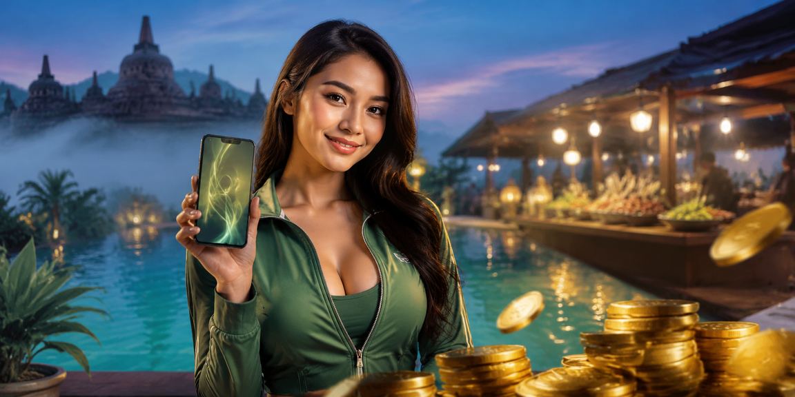 Model mendaftar akun baru dengan bonus sambil menampilkan ekspresi senang