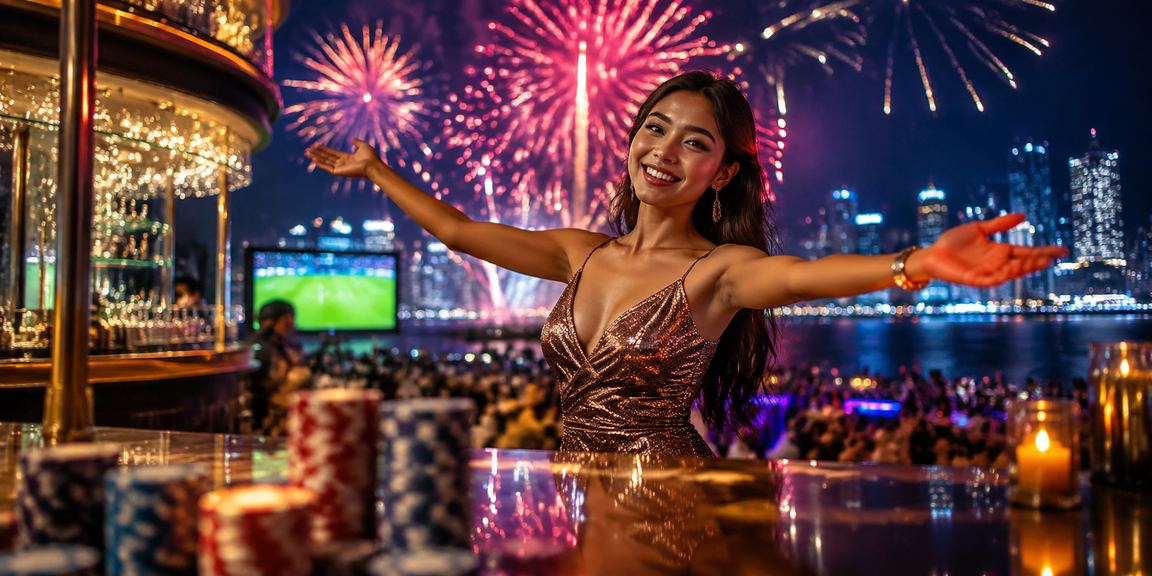 Visual neon rebate bonus taruhan dengan efek cahaya malam yang mewah