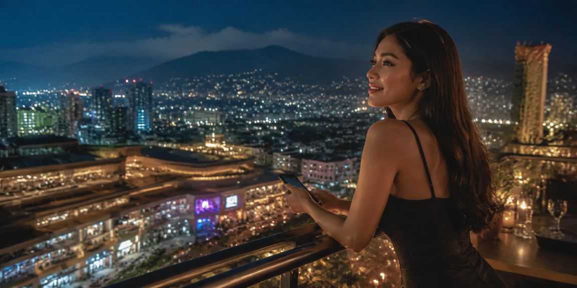 Suasana festival dengan pemain menikmati kasino mobile di malam hari