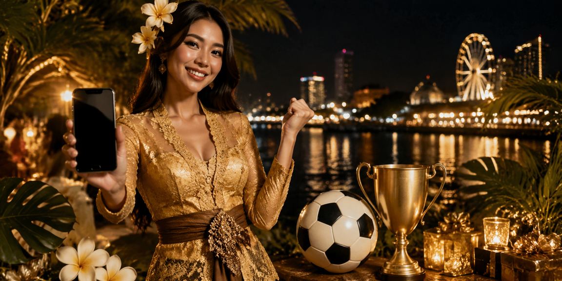 Pengguna memasang taruhan sepak bola di tepi pantai menggunakan ponsel